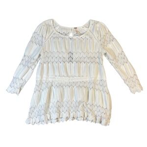 Free People White Lace Knit Crochet Long Sleeve Peasant Top Blouse Size‎ XS